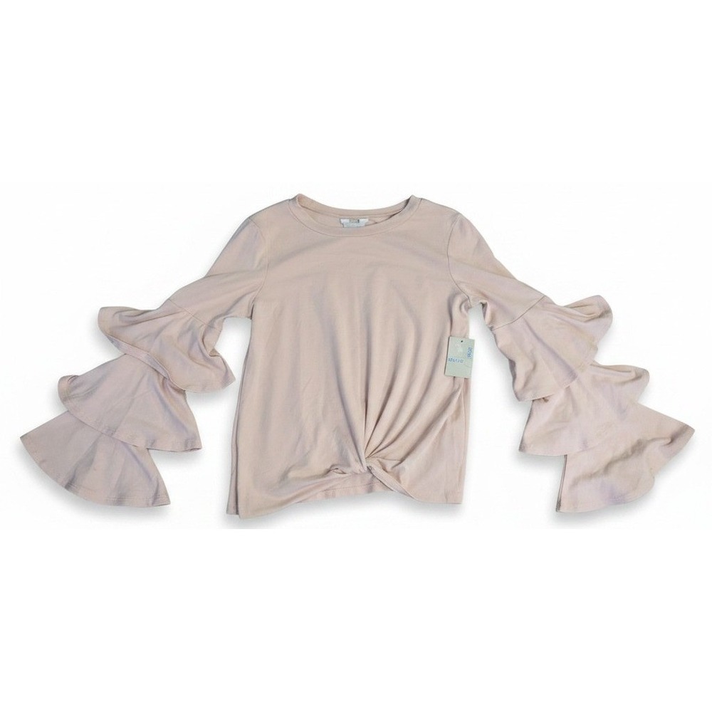 Belle Sky Women's Pink Ruffle Sleeve Top Size Small NWT Twist Front Shirt